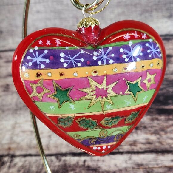 Red Heart Christmas Ornament Li Bien Reverse Hand Painted Pier 1 One 2017 w Box - Picture 4 of 9